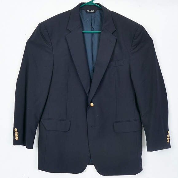 Jos A Bank 44R Navy Blue + Gold Buttons Wool Blazer Sport Coat Suit Jacket - Picture 2 of 15
